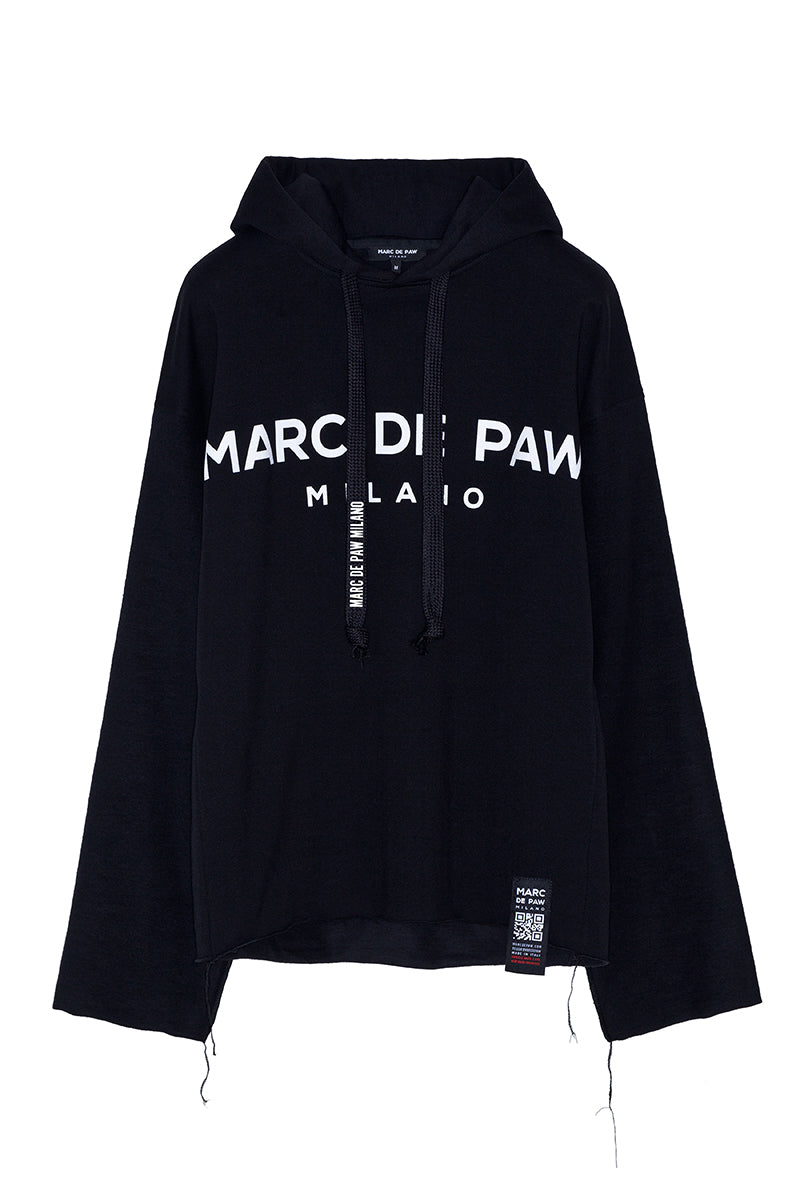 Black logo Hoodie with inside out sleeves – Marc De Paw